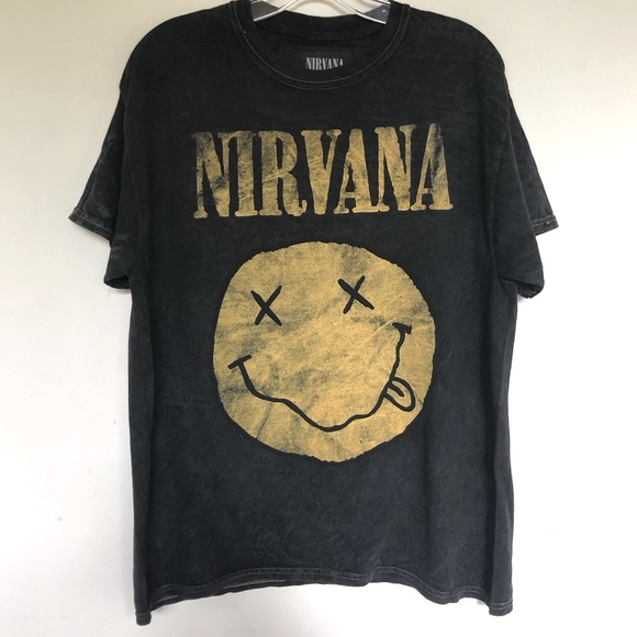 Nirvana Smiley Merch Vintage  Black T Shirt - Picture 1 of 4